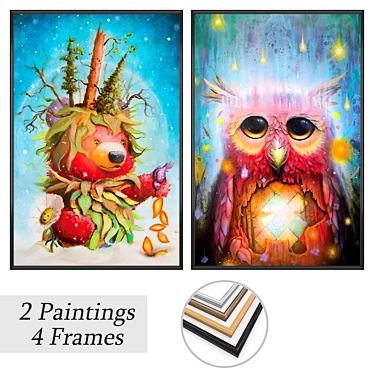 Elegant Art Set: 2 Paintings with 4 Frame Options 3D model image 1 