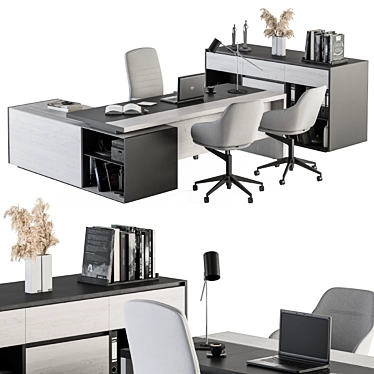 Gray and Black Manager Desk - Office Furniture 3D model image 1 