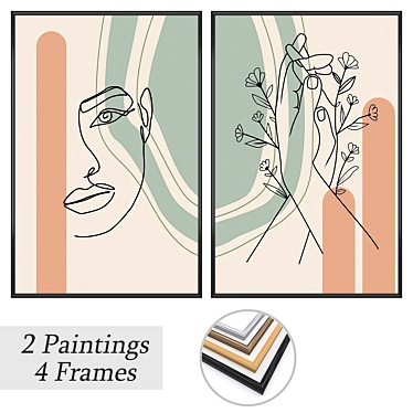 Elegant Art Set - 2 Paintings & 4 Frame Options 3D model image 1 