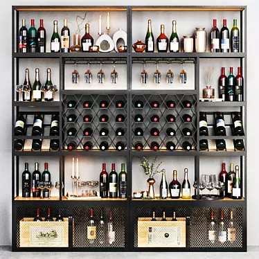 Industrial Standing Wine Rack with Glass Rack 3D model image 1 