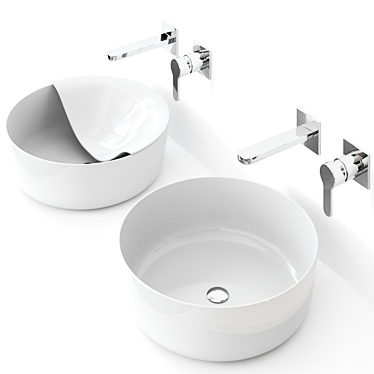 Mizu Coppia Ceramic Washbasin - Elegant and Compact 3D model image 1 