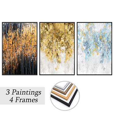 Elegant Framed Paintings Set 3D model image 1 
