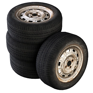 Vintage Low Poly Wheels 3D model image 1 