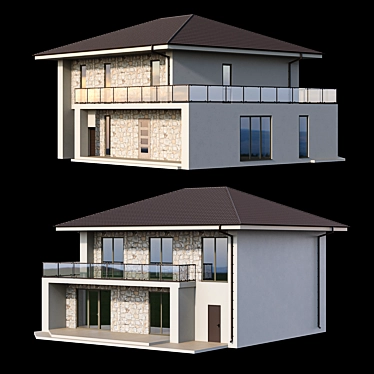 Modern Stone House with Panoramic Windows 3D model image 1 