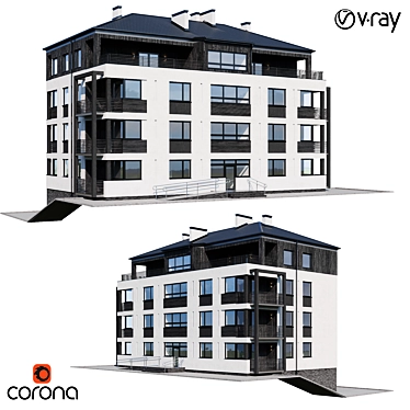 Modern Multi-storey Apartment House 3D model image 1 