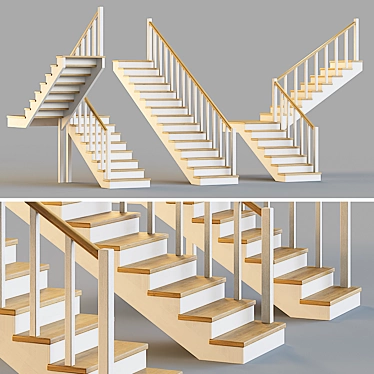 Rustic Wooden Stairs for Home 3D model image 1 