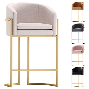 Elegant Velvet and Leather Bar Chair 3D model image 1 