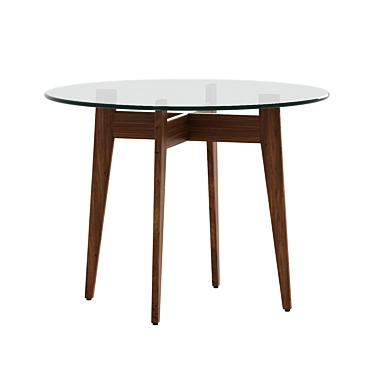 Tate Round Dining Table: Glass Top, Walnut Base 3D model image 1 