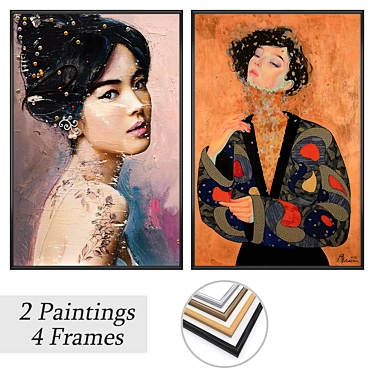 2-Piece Paintings Set with Frame Options 3D model image 1 