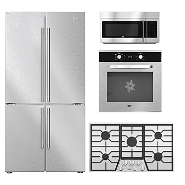 Beko Kitchen Appliance Set: Refrigerator, Cooktop, Wall Oven, Microwave 3D model image 1 
