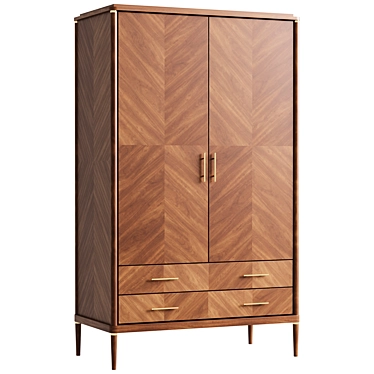 Pattern Wardrobe with 2 Solid Fronts and 2 Drawers - Modern Storage Solution 3D model image 1 