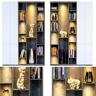 Elegant Decor Wardrobe: Figurines, Books, Vase 3D model image 1 