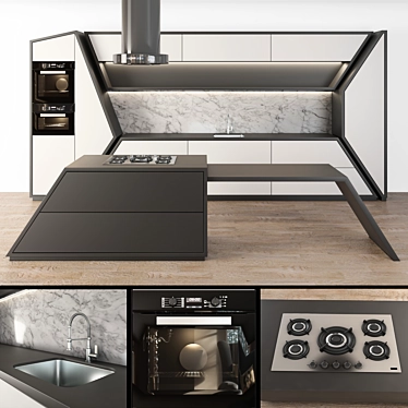 Sleek Kitchen Modern 03: Black & White Sophistication 3D model image 1 