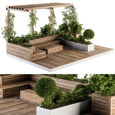 Rooftop Oasis: Pergola Garden Set 3D model image 1 