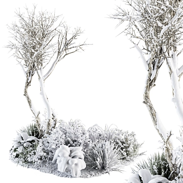 Snowy Garden Set: Outdoor Plants in Plant Box 3D model image 1 