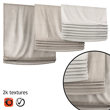Roman Textured Curtains - Gray & Beige 3D model image 1 