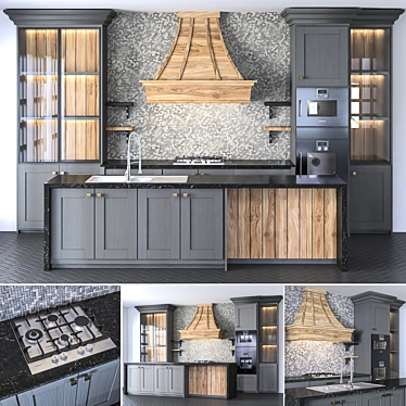 NeoClassic Kitchen: Stylish Gas Cooktop, Double Oven, and more 3D model image 1 