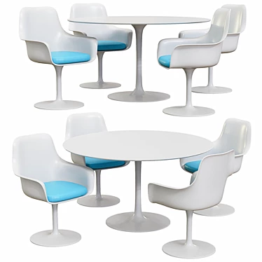 Turquoise-Blue Tulip Chair Set - Eero Saarinen x Knoll 3D model image 1 