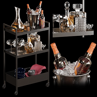 Kitchen Rolling Storage-1: Elegant Wine Decanter, Crystal Stemware, and More 3D model image 1 