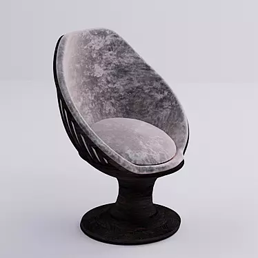 Modern Wooden Swivel Armchair with Velvet Upholstery 3D model image 1 