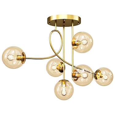 Sleek Brass Glass Chandelier 3D model image 1 