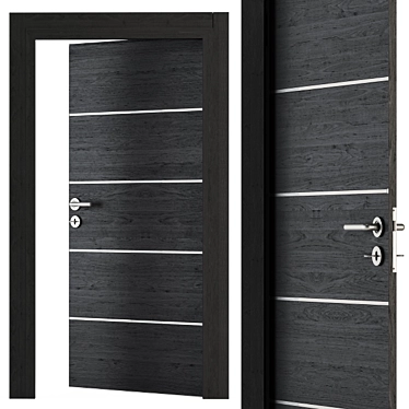 Sleek Steel and Black Wood Door 3D model image 1 