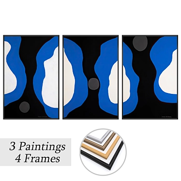 Elegant Art Set: 3 Paintings & 4 Frames 3D model image 1 