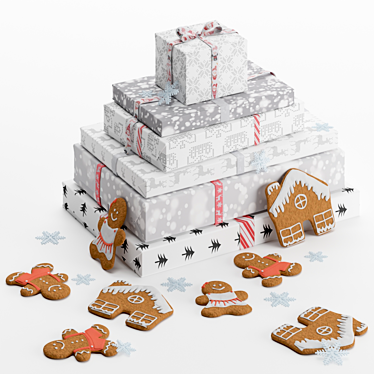 Festive Delights: Christmas Gift Set & Gingerbread Cookies 3D model image 1 