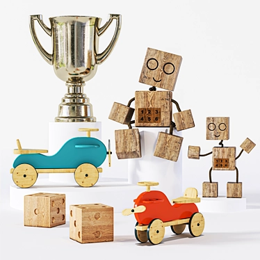 Wooden Car Dice Cup Robot Toy 3D model image 1 