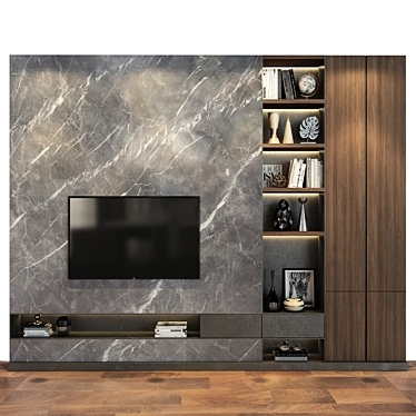 Sleek TV Wall Set | Customizable 3D model image 1 