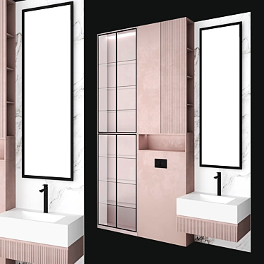 Modern Bathroom Set: Sink, Mirror, Cabinet 3D model image 1 