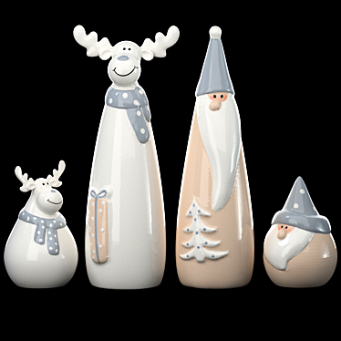 Creative Santa Claus with Reindeer Ceramic Set 3D model image 1 