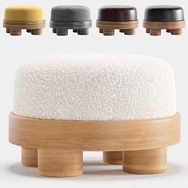 Luxurious Nomad Pouf: Velvet & Leather 3D model image 1 