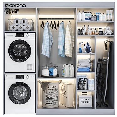 Laundry Essentials Set: GE Washer & Dryer, Maytag Iron, Laurastar Ironing Board 3D model image 1 
