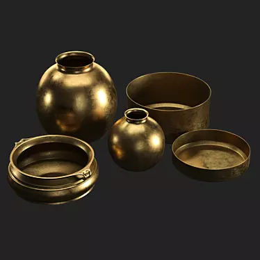 Elegant Burnished Brass Vases 3D model image 1 