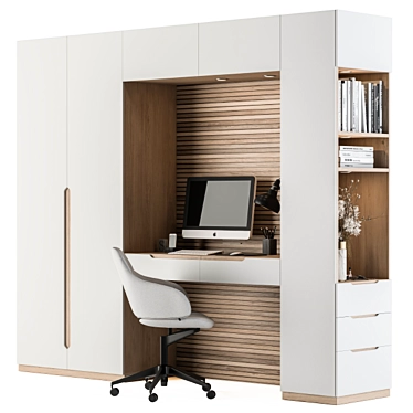 Wood and White Home Office Furniture 3D model image 1 