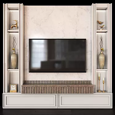 Modern TV Wall Set with 65" Display 3D model image 1 