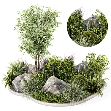 Outdoor Garden Set with Bushes and Trees 3D model image 1 
