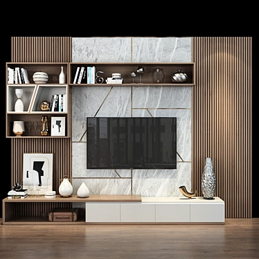 Elegant TV Wall with Decor 3D model image 1 