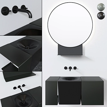 Scarabeo Fold Set: Sink, Mirror, Furniture 3D model image 1 