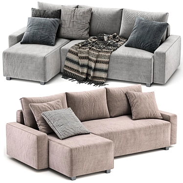 Sophisticated Grey Sofa with Plaid 3D model image 1 