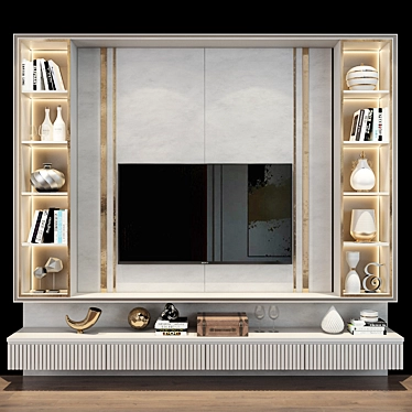 Sleek TV Wall - 73: Stylish Living Room TV Console 3D model image 1 