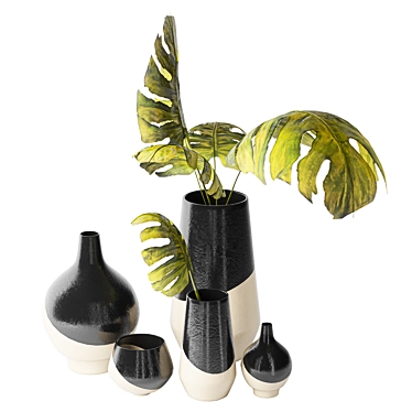 Slate Stoneware Vases: Half-Dipped Elegance 3D model image 1 