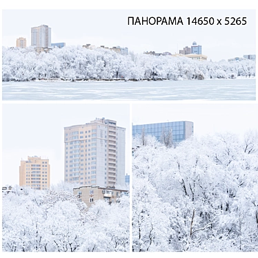 Winter panorama. Lake view.
