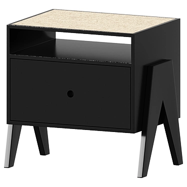 Elegant Rattan Cane Black Bedside Table 3D model image 1 