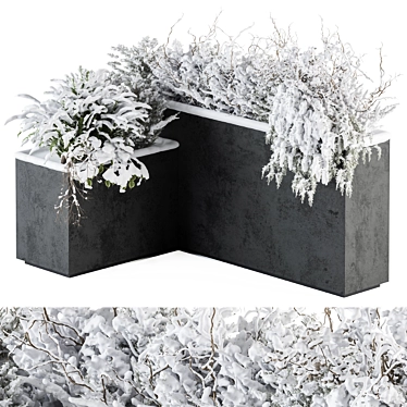 Snowy Outdoor Plant Box Set. 3D model image 1 