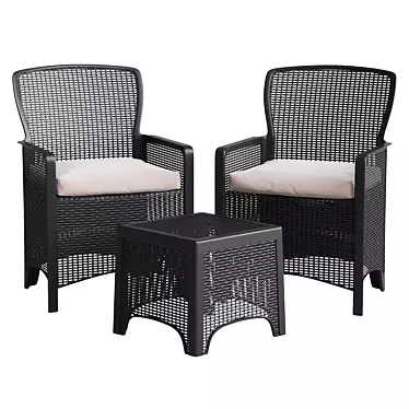 Faux Rattan Plastic Chair Set with Matching Side Table