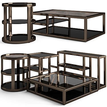 Fendi Casa Hemingway Coffee Tables: Elegant Set with Marble and Ashwood 3D model image 1 