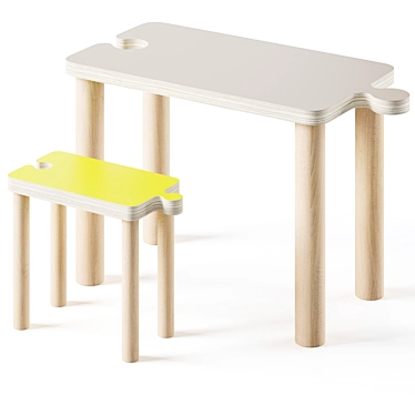 Playful Kids Puzzle Table & Bench Set 3D model image 1 