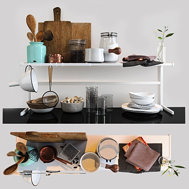  Rustic Wood Kitchen Accessories 3D model image 1 